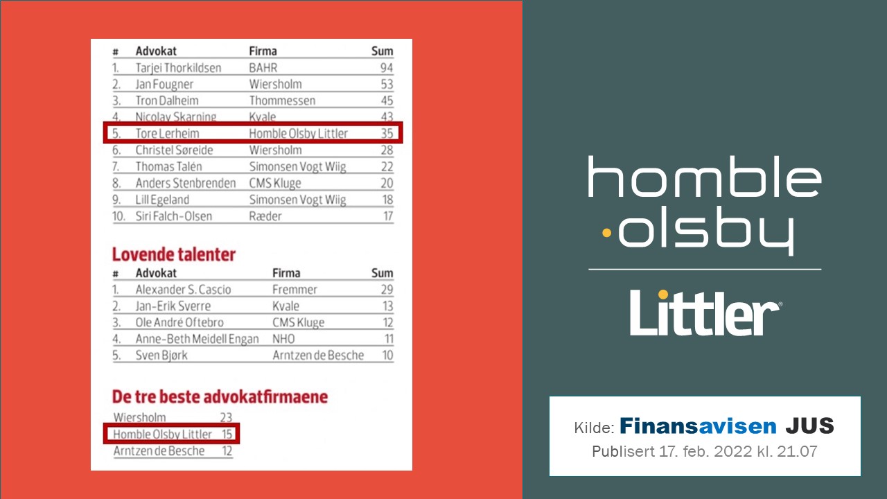 Among the two best law firms in employment law in Norway